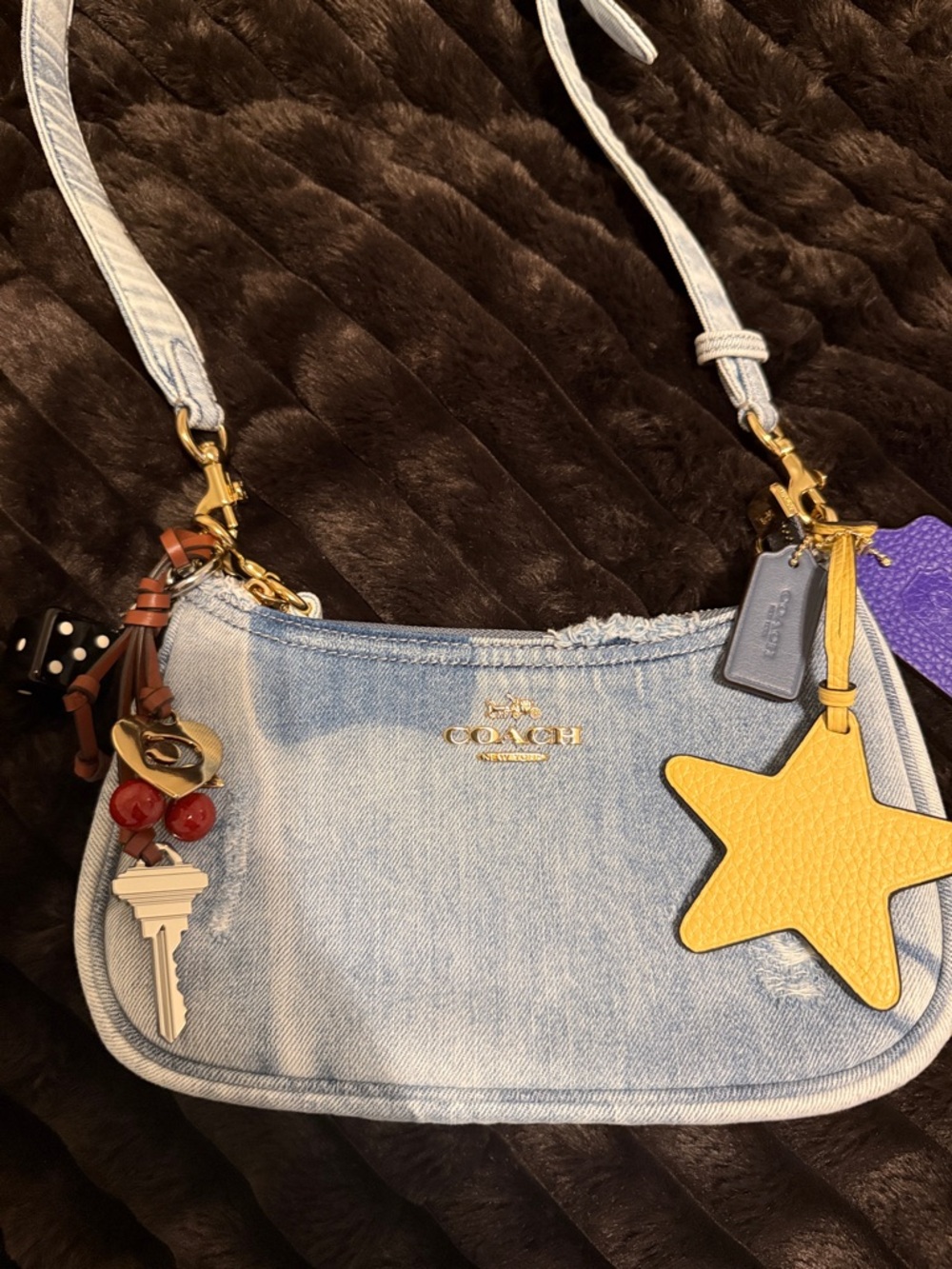 Coach Teri Shoulder Bag In Loved Denim With Charms - Picture 2 of 5